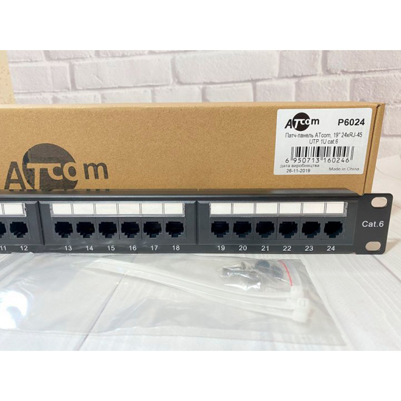 Патч-панель Atcom 24хRJ-45 19" 1U 24 порта CAT6 UTP (P6024) Тип коммутационная панель