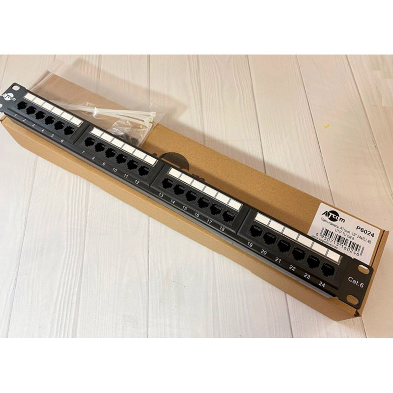 Патч-панель Atcom 24хRJ-45 19" 1U 24 порта CAT6 UTP (P6024) Дополнительно Cat 6, UTP, форм-фактор 19", высота 1U