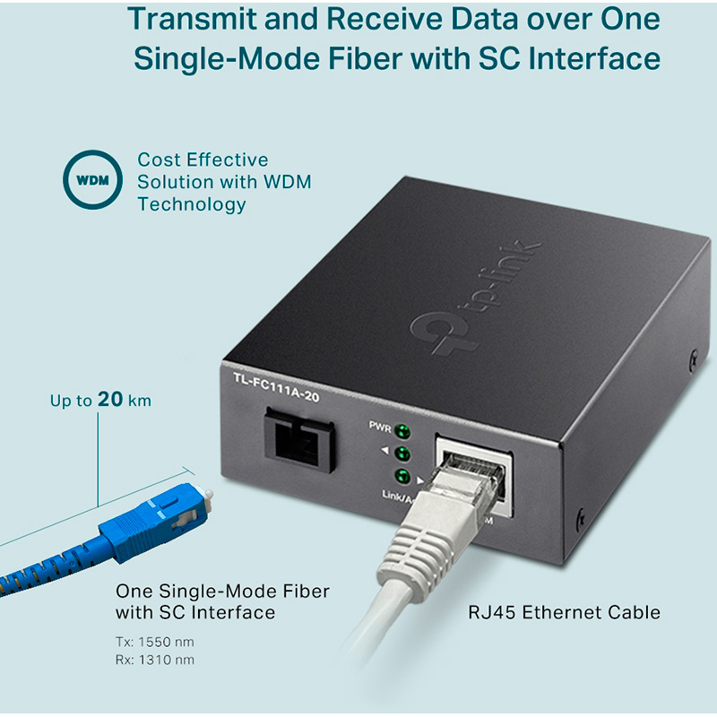 Медиаконвертер TP-LINK TL-FC111A-20 Дополнительно Длина волны: TX: 1550 нм, RX: 1310 нм