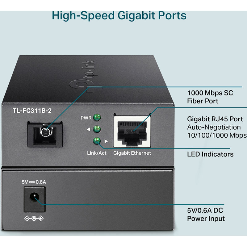 Медіаконвертер TP-LINK FC311B-2 Підтримка стандартів IEEE 802.3i, 802.3u, 802.3ab, 802.3z