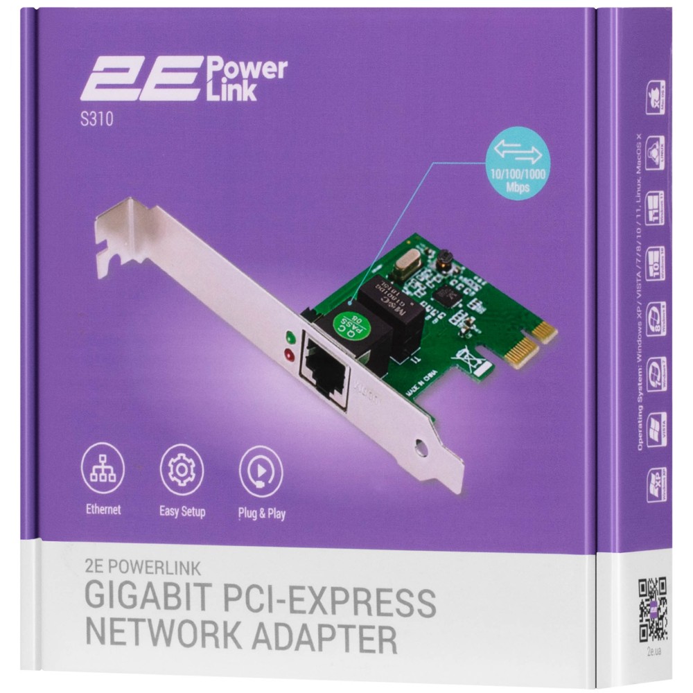 Сетевой адаптер 2E PowerLink S310 (2E-S310) Внешние разъемы 32-bit PCI Express; RJ-45 (10/100/1000 Мбит/с)