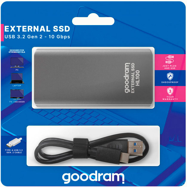 Зовнішній SSD накопичувач GOODRAM HL100 1TB (SSDPR-HL100-01T) Ємність 1 Тб