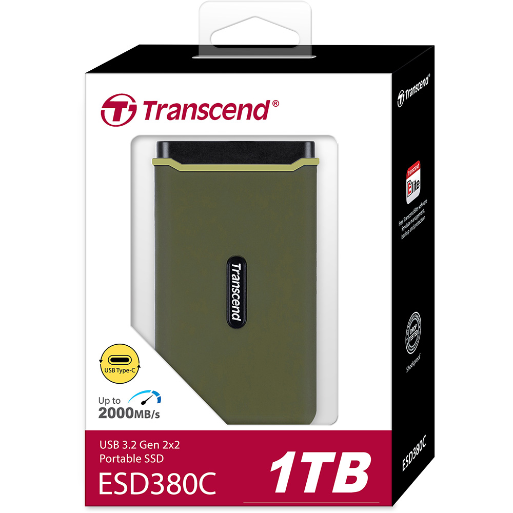 Зовнішній SSD накопичувач TRANSCEND USB 3.1 Gen 2 Type-C ESD380C 1TB Military green (TS1TESD380C) Ємність 1 Тб