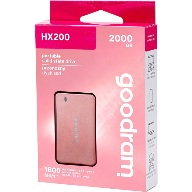 Фото Зовнішній SSD накопичувач GOODRAM 2TB HX200 ROSE GOLD USB TYPE-C+A (SSDPR-HX200-2K0-RG)