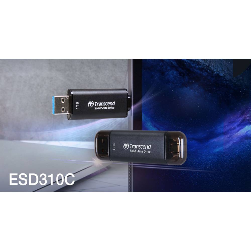 Зовнішній вигляд Зовнішній SSD накопичувач Transcend External ESD310C 1TB USB Type-A/USB Type-C 3D NAND Gray (TS1TESD310C)