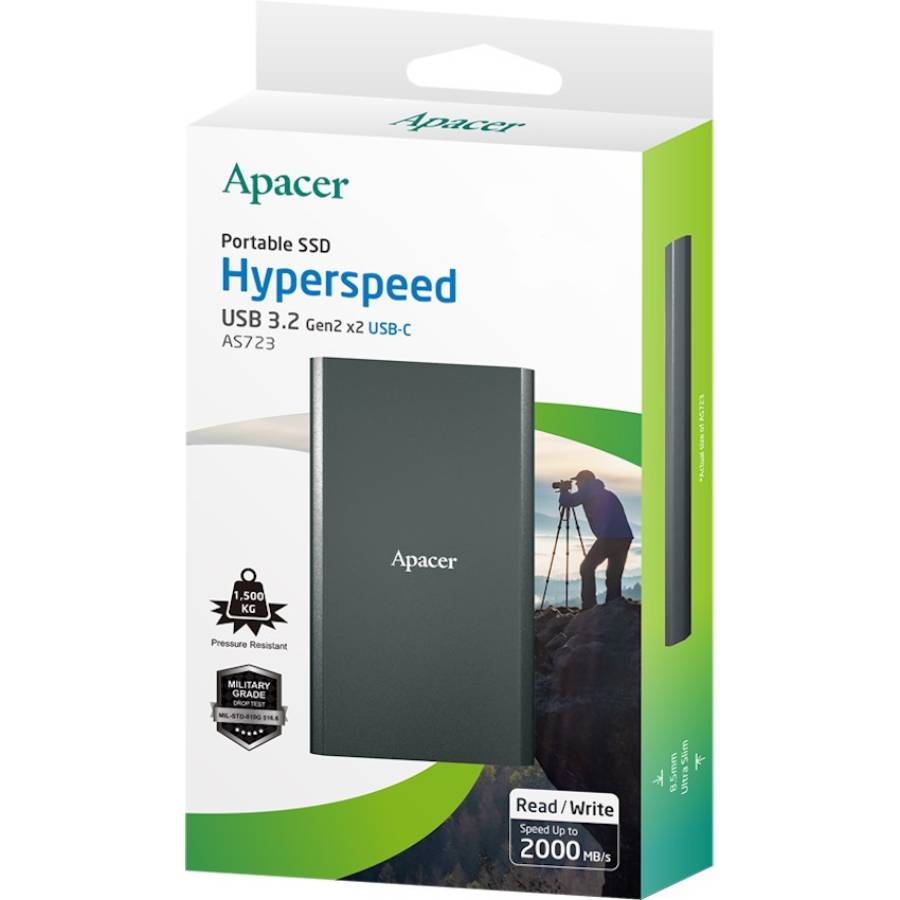 Зовнішній SSD накопичувач APACER 1.0TB S723B Black (AP1TBAS723B-1) Тип твердотільний накопичувач (SSD)