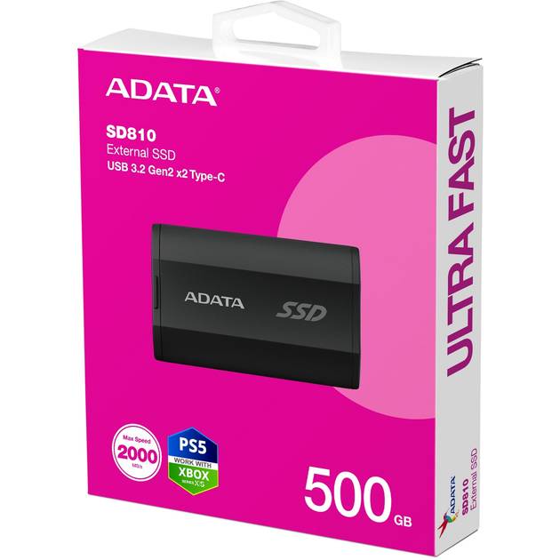 Зовнішній вигляд Зовнішній SSD накопичувач ADATA USB 3.2 500GB (SD810-500G-CBK)