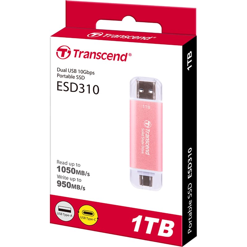 Фото Зовнішній SSD накопичувач TRANSCEND ESD310P 1TB USB Type-A/USB Type-C 3D NAND Pink (TS1TESD310P)