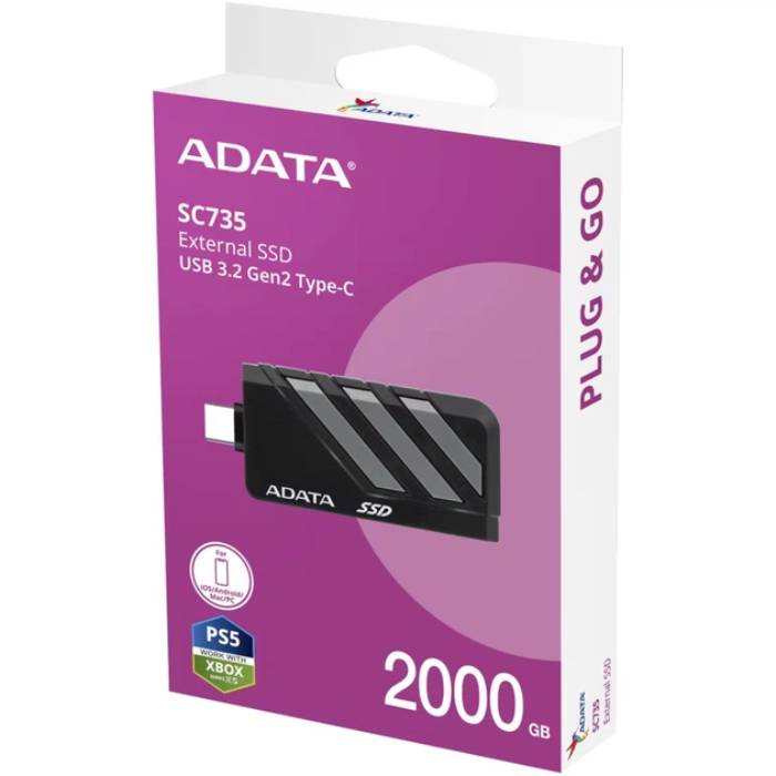 Внешний SSD накопитель ADATA USB 3.2 2TB SC735 (SC735-2000G-CCBK/GY) Интерфейс USB Type-C