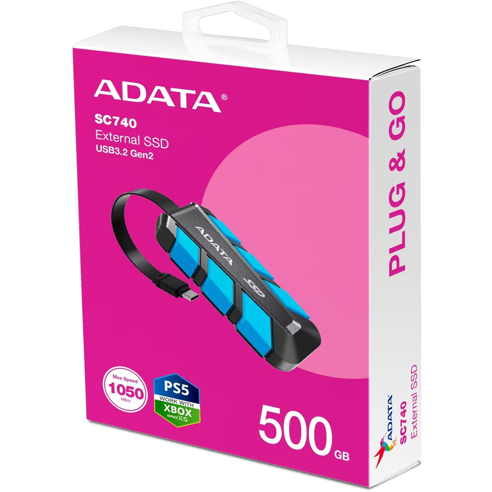 Внешний вид Внешний SSD накопитель ADATA USB 3.2 500GB SC740 Blue (SC740-500G-CBU)