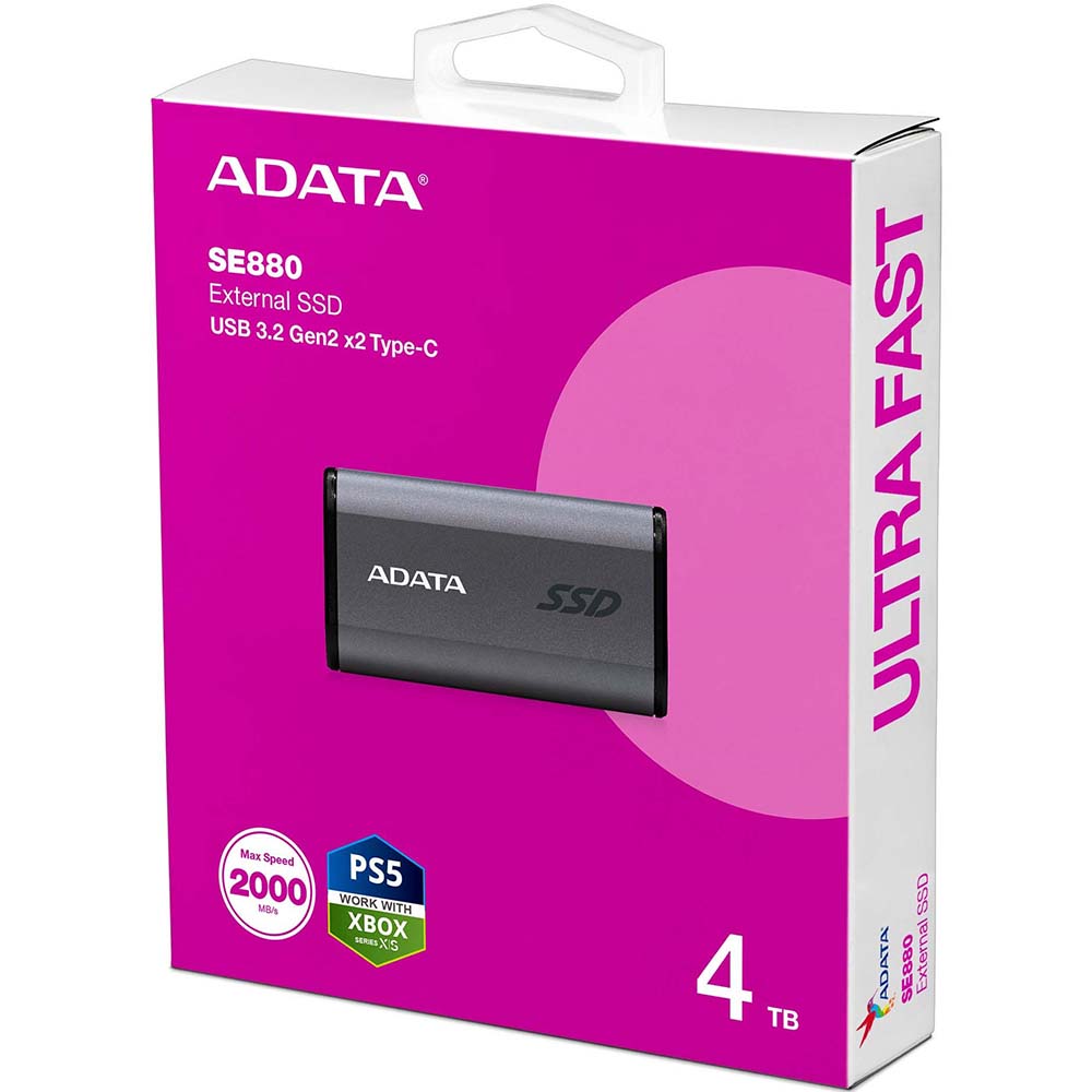 Внешний вид Внешний SSD накопитель ADATA Elite SE880 USB 3.2 4TB Gray (AELI-SE880-4TCGY)