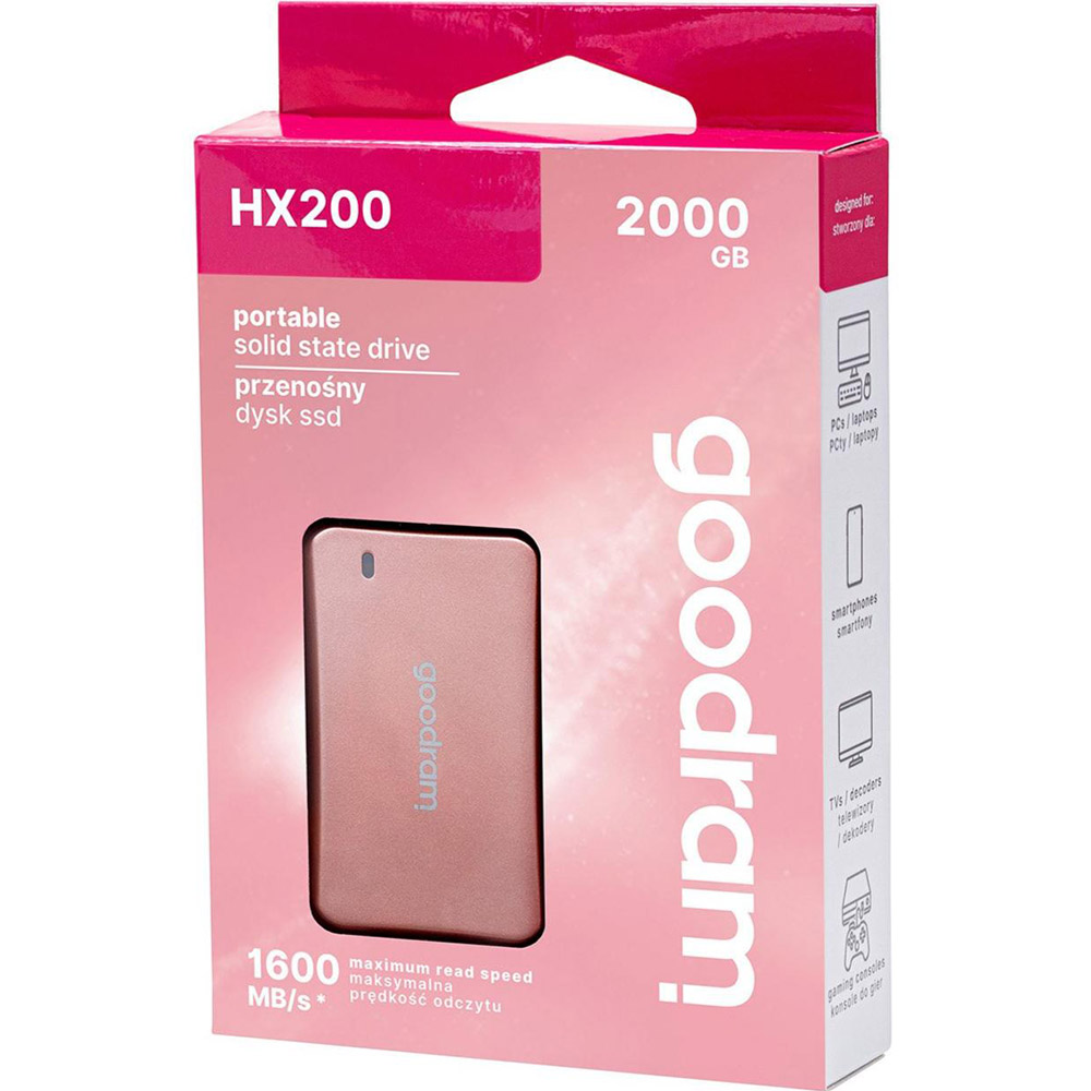 Зовнішній SSD накопичувач GOODRAM HX200 2TB Rose Gold Usb Type-C+A (SSDPR-HX200-2K0-RG) Форм-фактор 2.5"
