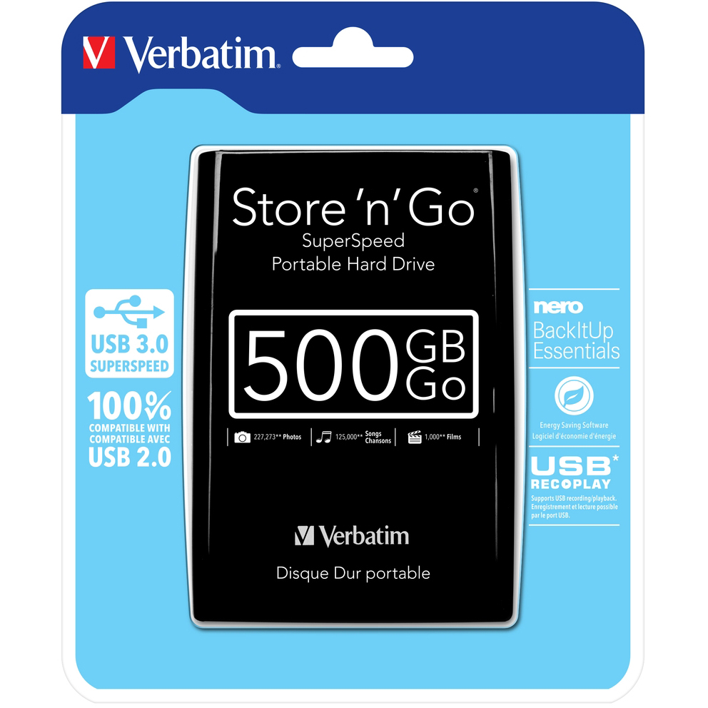 Зовнішній жорсткий диск VERBATIM 500 GB 2.5" Ємність 500 Гб