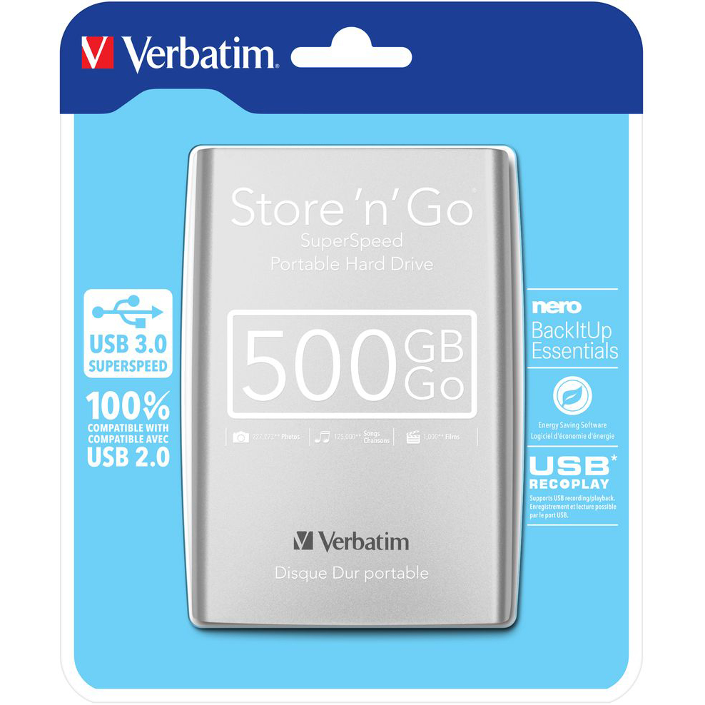 Внешний жесткий диск VERBATIM Store 'n' Go 500 GB (53021) Емкость 500 Гб