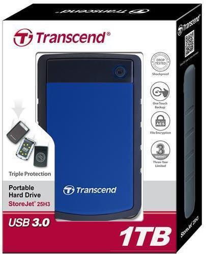 Внешний жесткий диск TRANSCEND 1TB TS1TSJ25H3B Storejet 2.5" H3 USB 3.0 Blue Емкость 1 Тб