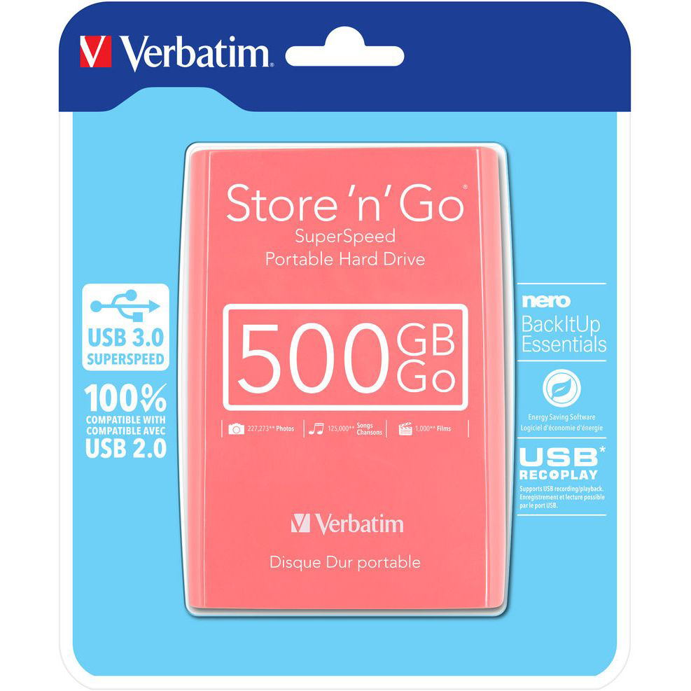 Зовнішній жорсткий диск VERBATIM Store 'n' Go 500 GB (53170) Інтерфейс USB 3.0