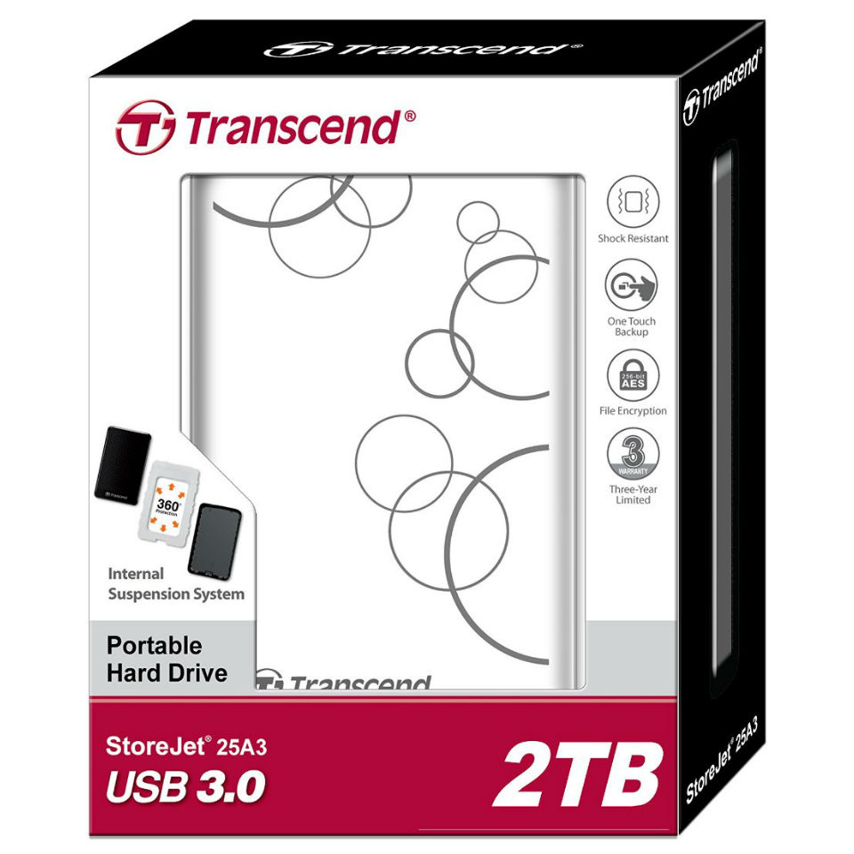 Зовнішній жорсткий диск TRANSCEND StoreJet 2.5 USB 3.0, 2TB A білий Форм-фактор 2.5"