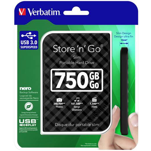 Внешний жесткий диск VERBATIM 750 GB Black Blister (53213) Тип жесткий диск (HDD)