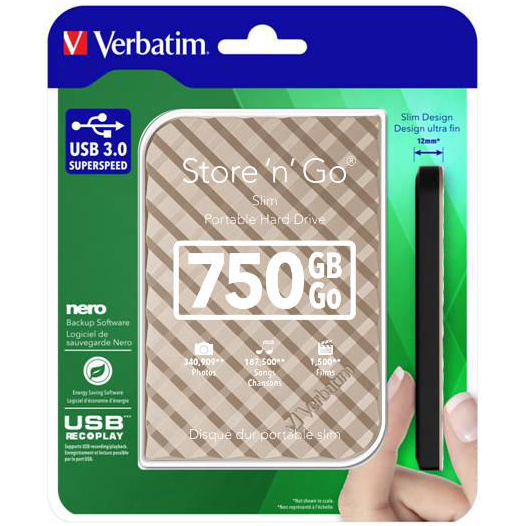 Внешний жесткий диск VERBATIM 750 GB Gold Blister (53216) Тип жесткий диск (HDD)