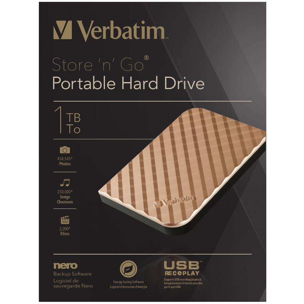 Внешний жесткий диск VERBATIM 1 TB Gold GiftBox (53215) Тип жесткий диск (HDD)