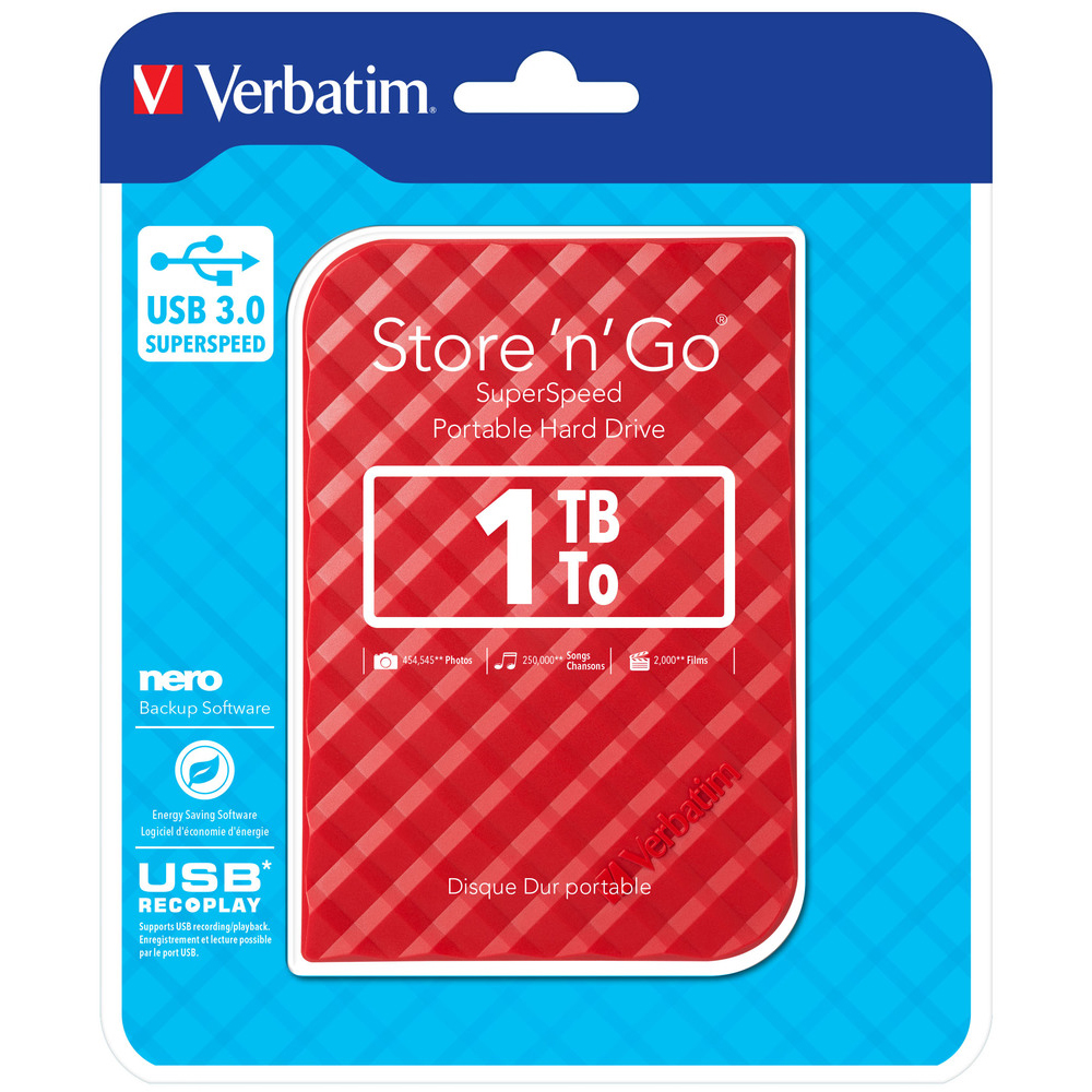 Зовнішній жорсткий диск 2.5 VERBATIM Store 'n' Go USB 3.0 Red (53203)