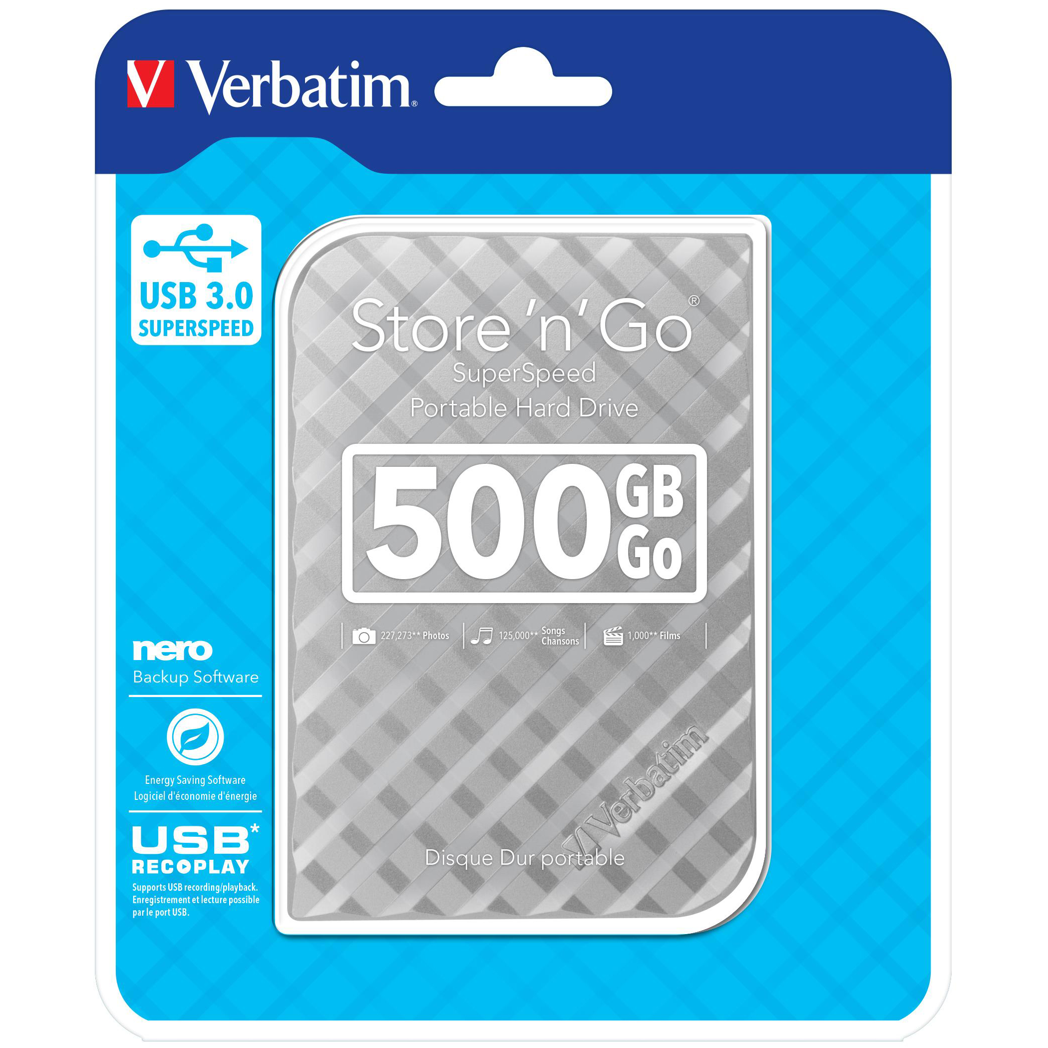 Зовнішній жорсткий диск 2.5 VERBATIM Store 'n' Go USB 3.0 500GB Silver (53196)