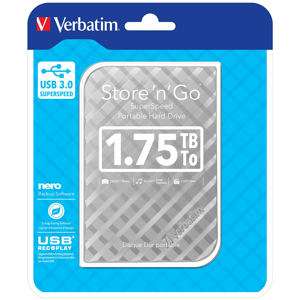 Внешний жесткий диск 2.5 VERBATIM Store 'n' Go USB 3.0 1.75TB Silver (53209)