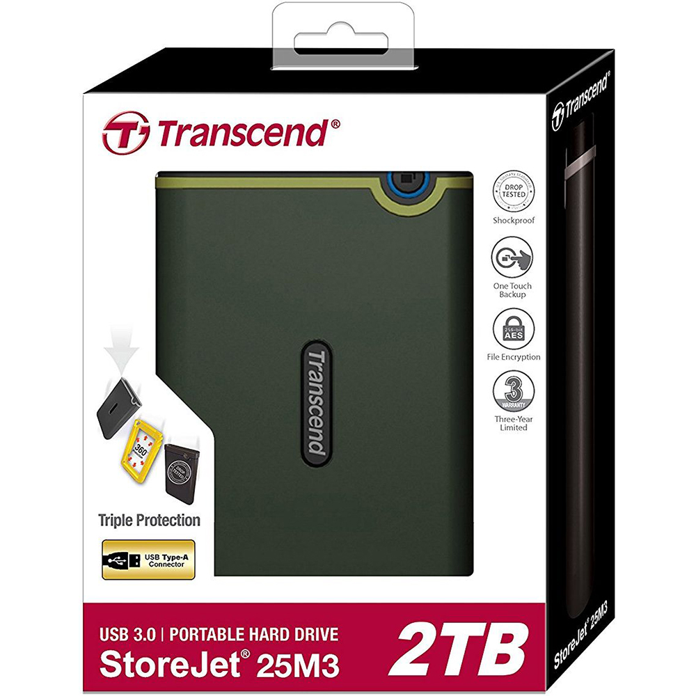 Внешний жесткий диск TRANSCEND StoreJet 25M3 2 TB (TS2TSJ25M3E) Интерфейс USB 3.1 (3.2)