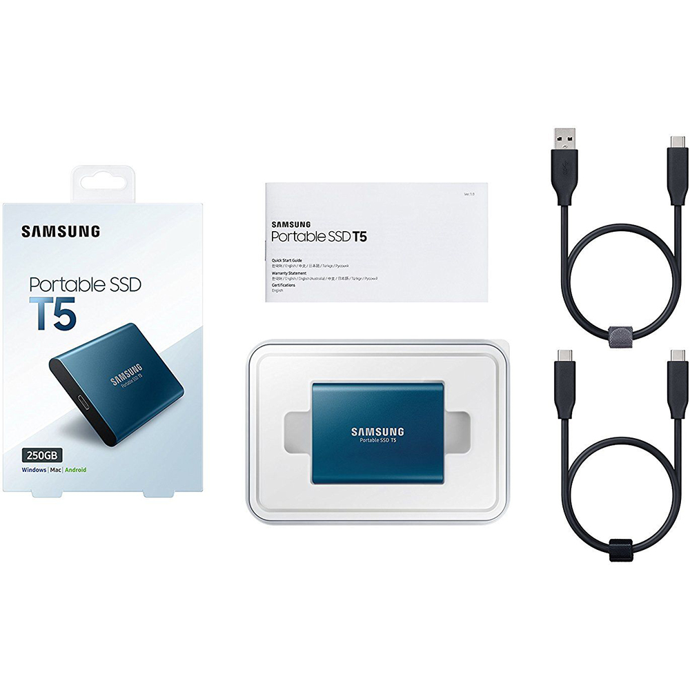 Зовнішній вигляд Зовнішній SSD накопичувач SAMSUNG T5 250GB V-NAND (MU-PA250B/WW)