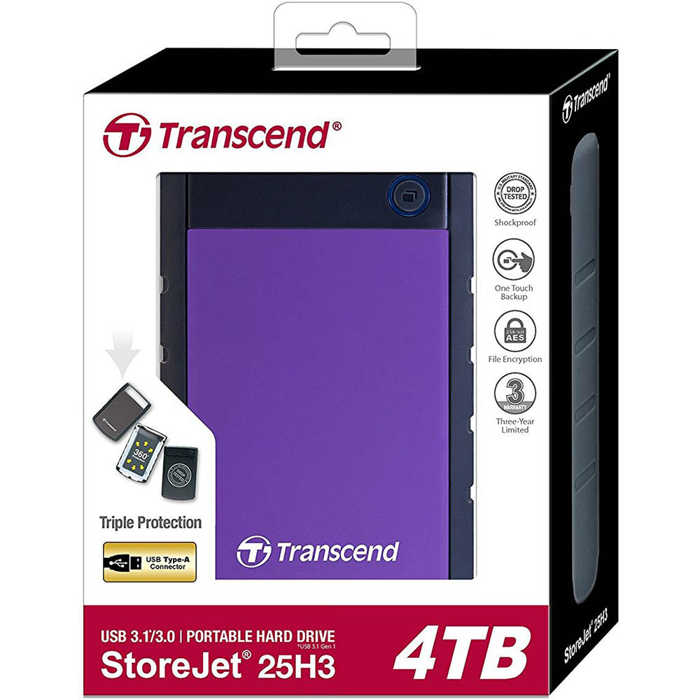 Зовнішній жорсткий диск TRANSCEND 4TB Storejet H3 (TS4TSJ25H3P) Тип жорсткий диск HDD