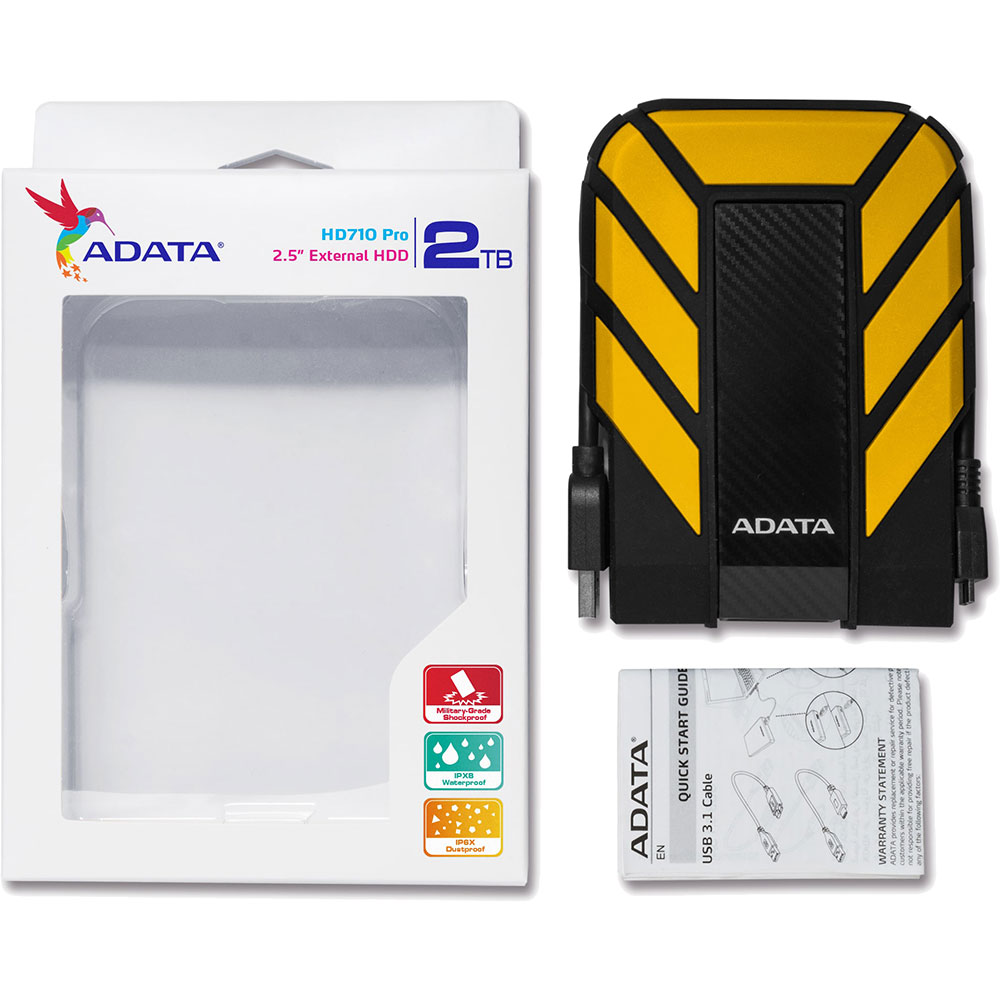 Зовнішній жорсткий диск ADATA HD710 Pro Durable 2TB Yellow (AHD710P-2TU31-CYL) Інтерфейс USB 3.1 (3.2)