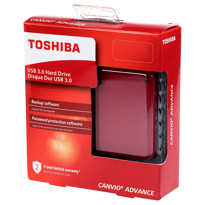 Зовнішній жорсткий диск TOSHIBA Canvio Advance 2TB USB3.0 Red (HDTC920ER3AA) Розміри 109 х 78 х 14