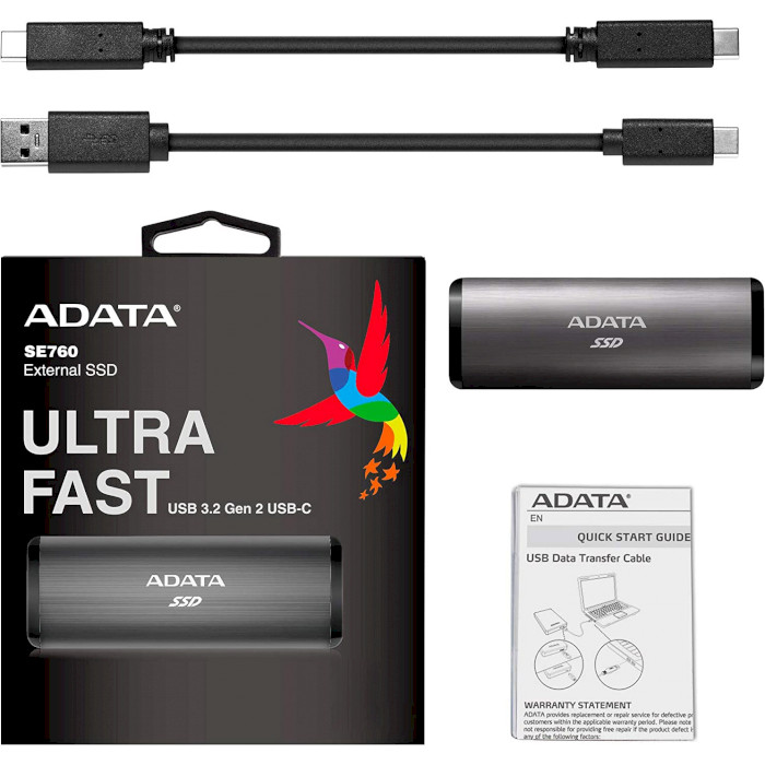 Внешний SSD накопитель ADATA SE760 256GB USB 3.2 Gen 2 Type-C (ASE760-256GU32G2-CTI) Интерфейс USB Type-C