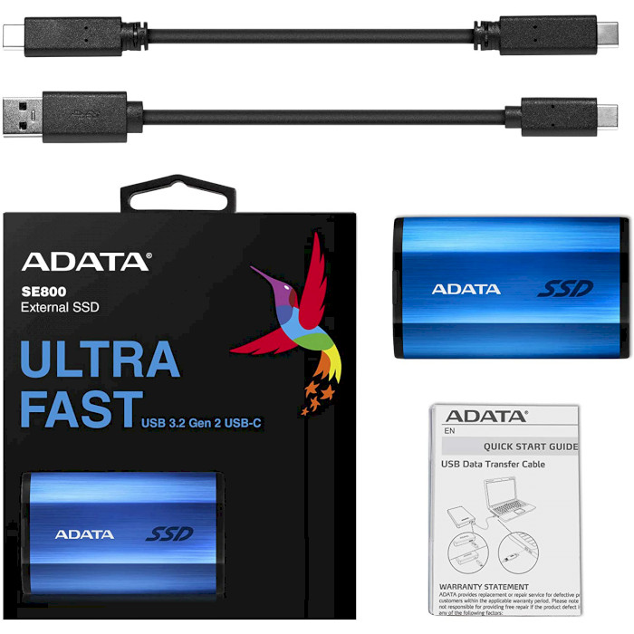 Внешний SSD накопитель ADATA SE800 1TB USB 3.2 Gen 2 Type-C (ASE800-1TU32G2-CBL) Емкость 1 Тб