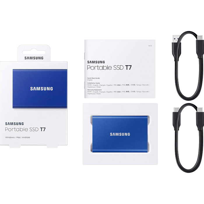 Внешний SSD накопитель SAMSUNG T7 500GB USB 3.2 GEN.2 BLUE (MU-PC500H/WW) Скорость чтения 1050