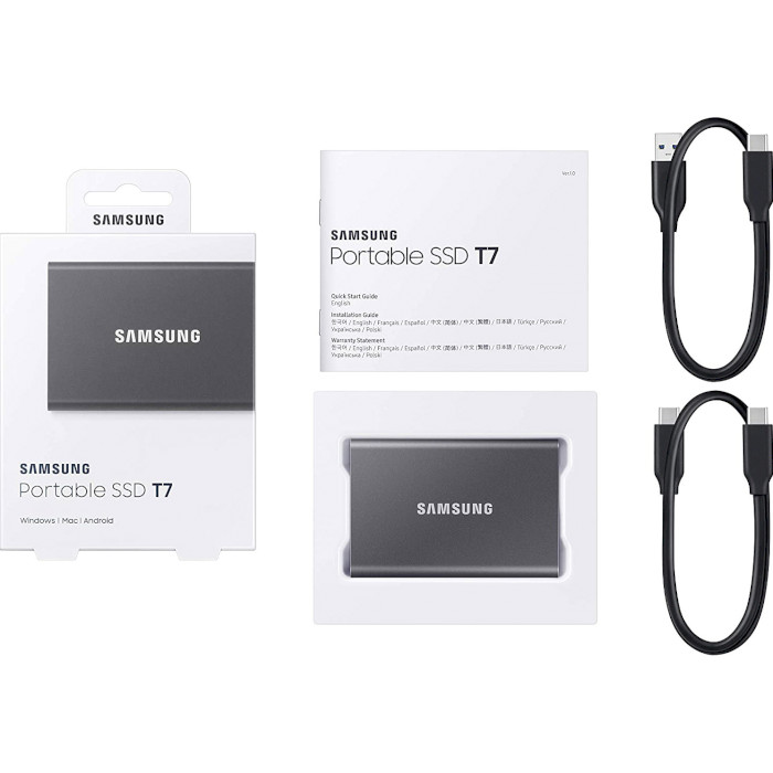 Внешний SSD накопитель SAMSUNG T7 1TB USB 3.2 GEN.2 GRAY (MU-PC1T0T/WW) Тип флэш-памяти TLC