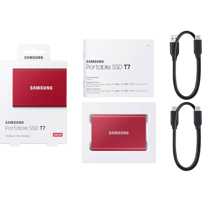 Зовнішній SSD накопичувач SAMSUNG T7 500GB USB 3.2 GEN.2 RED (MU-PC500R/WW) Тип флеш-пам'яті TLC