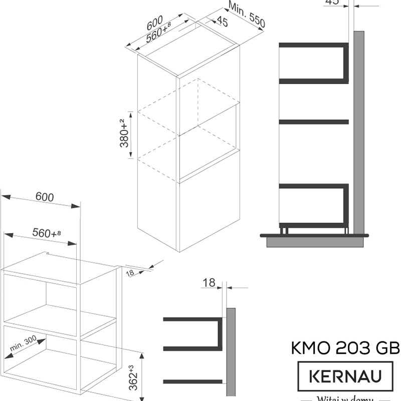 Встраиваемая микроволновая печь KERNAU KMO 203 G X Объем 20