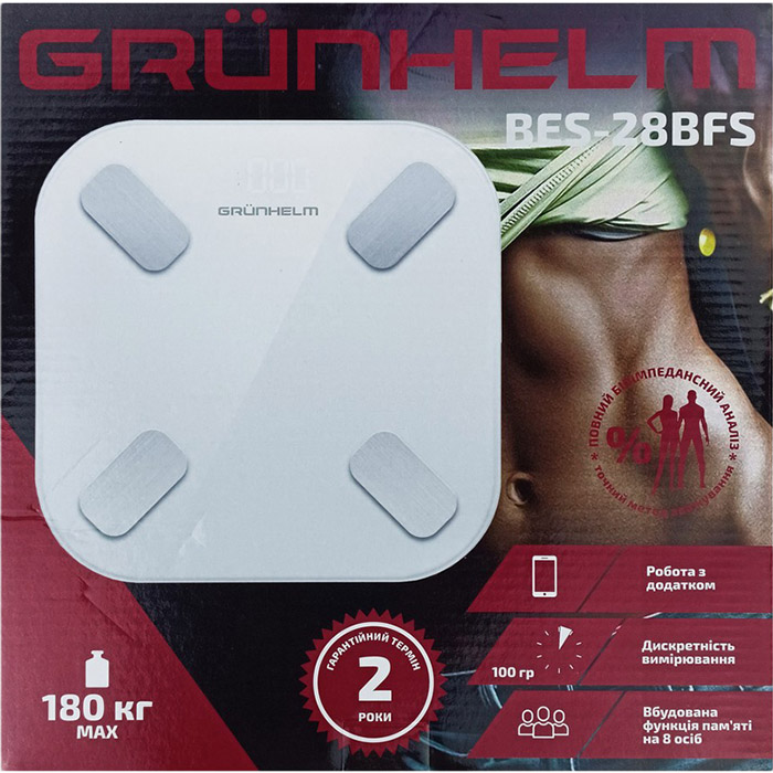 Весы напольные GRUNHELM BES-28BFS White Назначение диагностические (SMART)