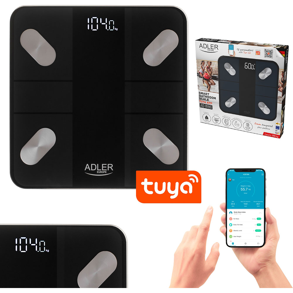 Ваги для підлоги ADLER AD 8186 Black (AD8186B) Призначення діагностичні (SMART) 