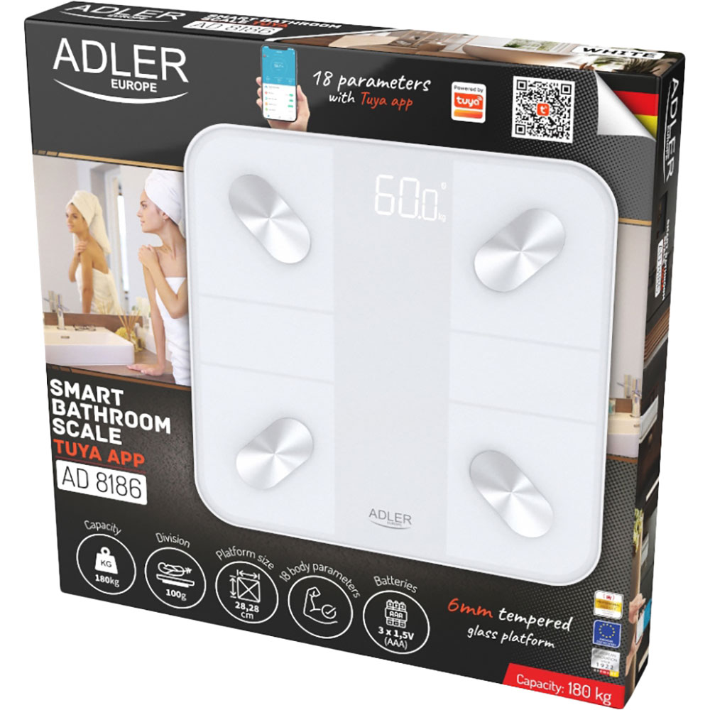 Весы напольные ADLER AD 8186 White (AD8186W) Назначение диагностические (SMART)