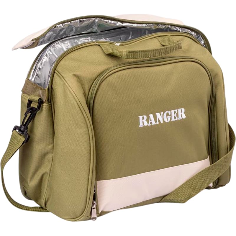 Набір для пікніка RANGER Meadow (RA 9910) Комплектація Тарілки 4 шт, келихи 4 шт, ложки 4 шт, вилки 4 шт, ножі 4 шт, ніж для хліба, сільничка, перечниця, відкривалка, штопор, ніж складаний, дощечка для нарізки, серветки 4 шт