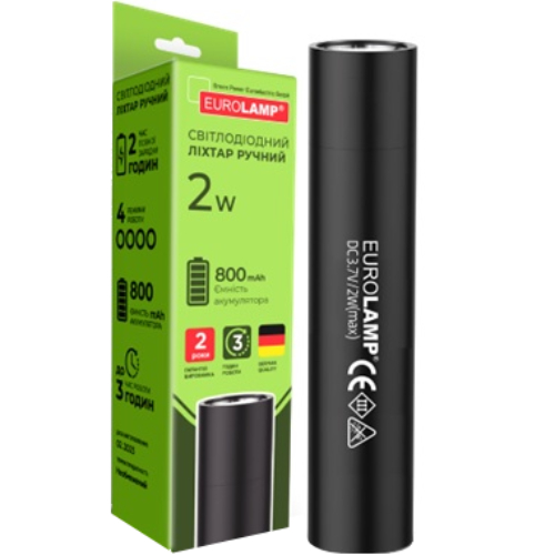 Ліхтар EUROLAM 2W battery+USB Black (FLASH-2W(black))