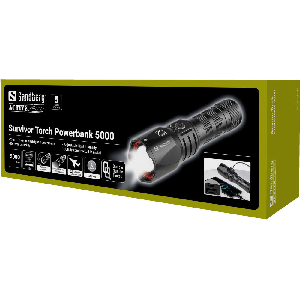 В интернет магазине Фонарь ручной ANDBERG Survivor Torch Powerbank 5000 mAh  (420-89)