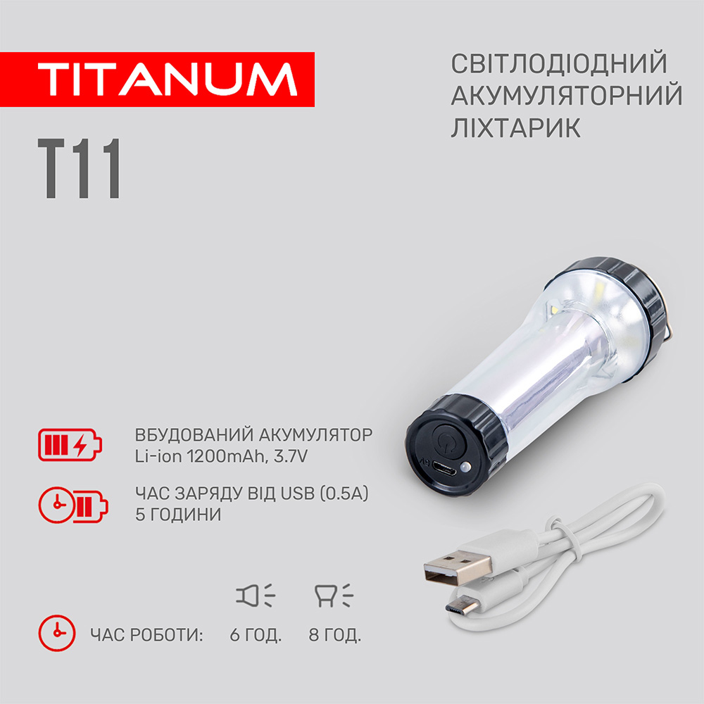 Портативный светодиодный фонарик TITANUM TLF-T11 Яркость светодиодов 5500K