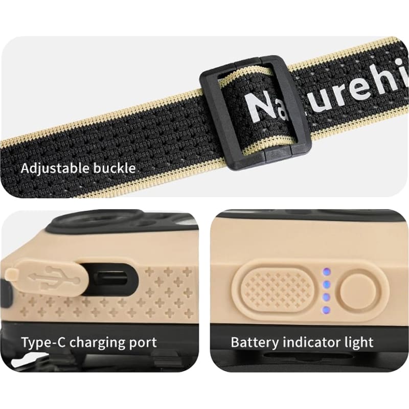 Фонарь налобный NATUREHIKE CNK2450ZM015 Sandy (6927595794166) Особенности индикатор заряда