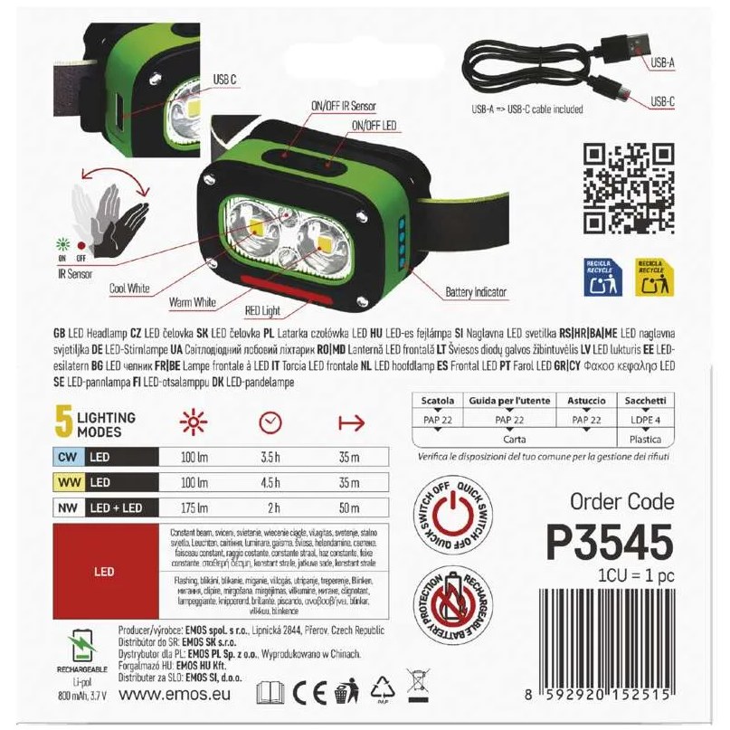 Покупка Фонарь налобный аккумуляторный EMOS P3545 175 Lm 800 mAh Li-Ion