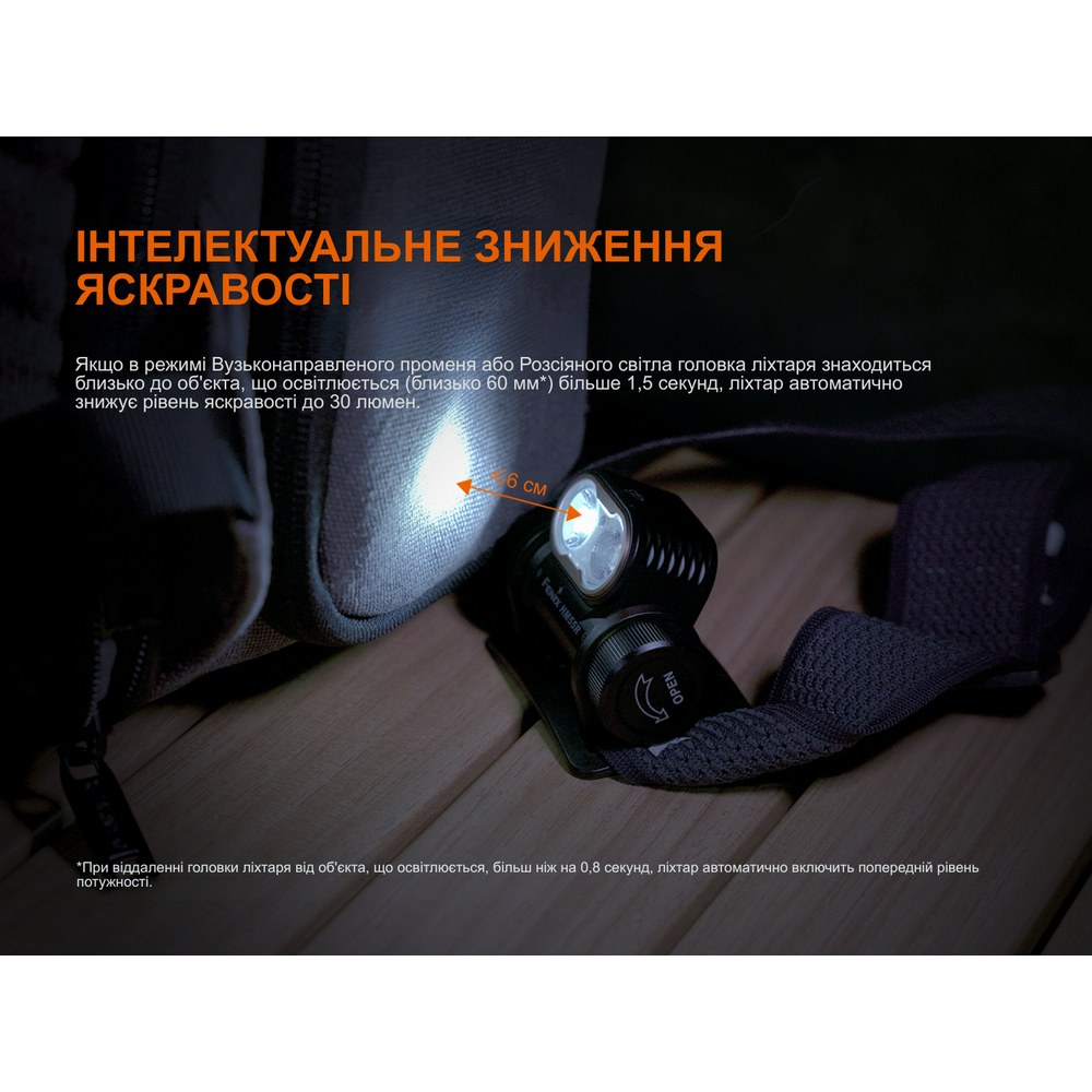 Фонарь налобный FENIX HM55R Purple Особенности индикатор заряда