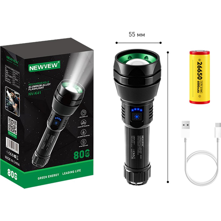 Ліхтар NEWVEW NV-K41 6000mAh Black (NWVW-NV-K41-BK) Джерело енергії акумулятор