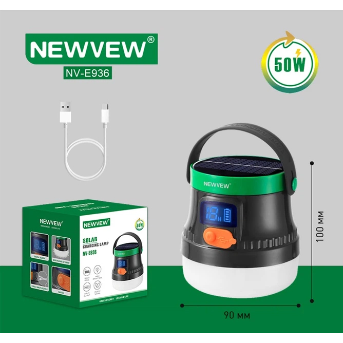 Внешний вид Фонарь NEWVEW NV-E936 50W Solar Panel 2600mAh Green (NWVW-NV-E936-GN)